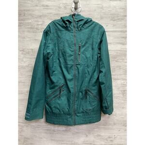 Oakley Jacket Womens Medium Teal Green Anorak Faux Fur Hood Ski Snowboarding